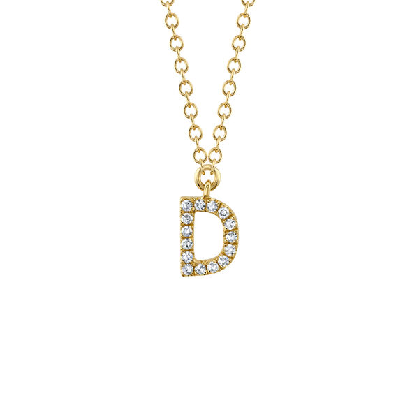 Initials Yellow Gold and Diamond Pav&eacute; Letter D Necklace